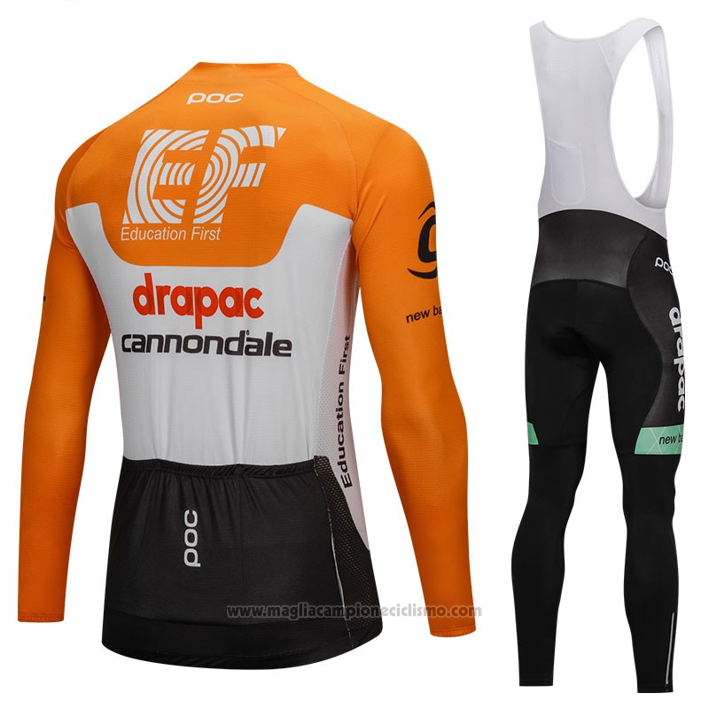 2018 Abbigliamento Ciclismo Cannondale Drapac Bianco e Arancione Manica Lunga e Salopette